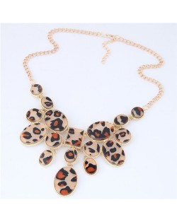 Leopard Prints Waterdrops Combo Design Women Fashion Statement Necklace - Brown