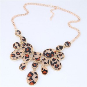 Leopard Prints Waterdrops Combo Design Women Fashion Statement Necklace - Brown