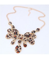 Leopard Prints Waterdrops Combo Design Women Fashion Statement Necklace - Brown