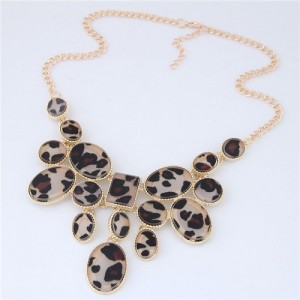 Leopard Prints Waterdrops Combo Design Women Fashion Statement Necklace - Gray