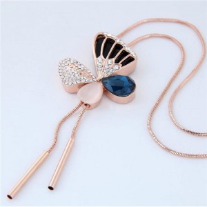 Czech Rhinestone Embellished Golden Plated Butterfly Delicate Fashion Necklace