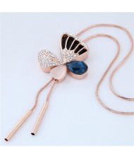 Czech Rhinestone Embellished Golden Plated Butterfly Delicate Fashion Necklace