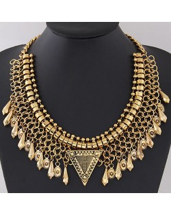 Waterdrop Pendants Wire Pattern Chunky Collar Fashion Necklace - Golden