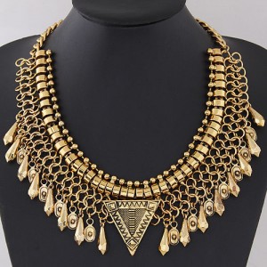 Waterdrop Pendants Wire Pattern Chunky Collar Fashion Necklace - Golden
