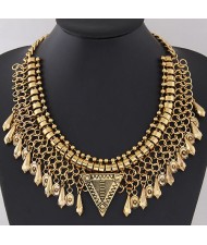 Waterdrop Pendants Wire Pattern Chunky Collar Fashion Necklace - Golden