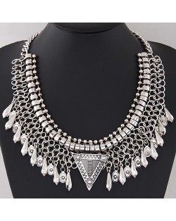 Waterdrop Pendants Wire Pattern Chunky Collar Fashion Necklace - Silver