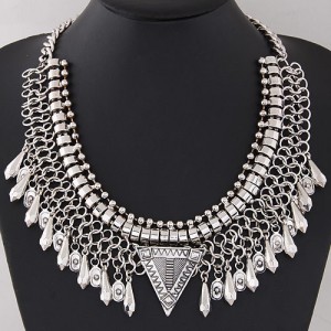 Waterdrop Pendants Wire Pattern Chunky Collar Fashion Necklace - Silver