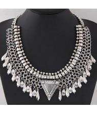 Waterdrop Pendants Wire Pattern Chunky Collar Fashion Necklace - Silver