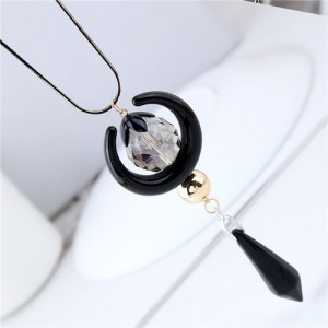 Beads and Moon Combo Design High Fashion Long Style Costume Necklace