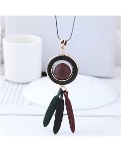 Bead Inlaid Hoop with Alloy Feather Tassel Design High Fashion Necklace