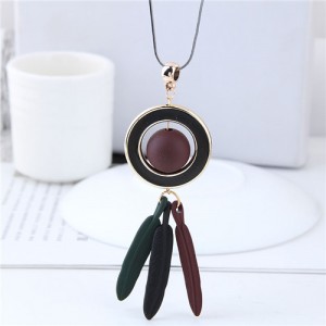 Bead Inlaid Hoop with Alloy Feather Tassel Design High Fashion Necklace