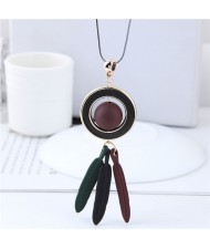 Bead Inlaid Hoop with Alloy Feather Tassel Design High Fashion Necklace