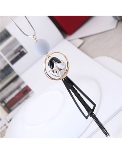 Ball Golden Hoop and Tassel Combo Design Long Style Costume Necklace