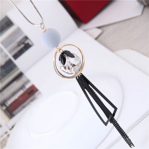 Ball Golden Hoop and Tassel Combo Design Long Style Costume Necklace