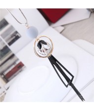 Ball Golden Hoop and Tassel Combo Design Long Style Costume Necklace