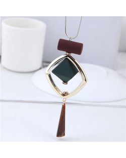 Graceful Square and Wasterdrop Combo Design Fashion Necklace