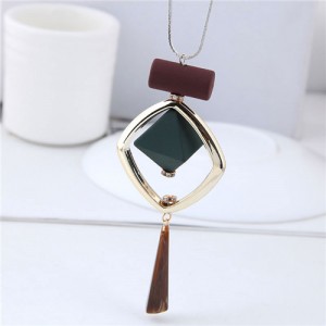 Graceful Square and Wasterdrop Combo Design Fashion Necklace