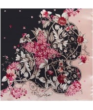 3 Colors Available Fortune Flowers Fashion 90*90 cm Square Silk Feeling Scarf