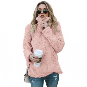 Fluffy Texture High Collar Autumn/ Winter Fashion Women Top - Pink
