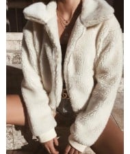 Fluffy Warm Style Winter Fashion Women Top/ Jacket - White