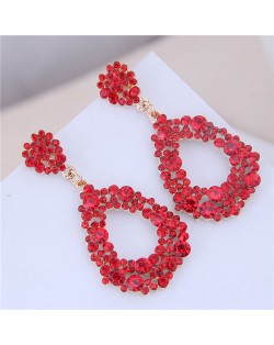 Beads Inlaid Cotton Threads Tassel Bohemian Fashion Women Statement Earrings - Pink