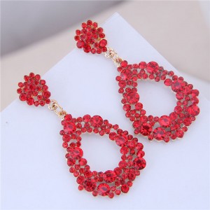 Full Rhinestone Drop Fashion Women Statement Earrings - Red