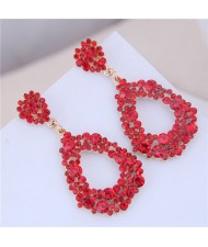 Full Rhinestone Drop Fashion Women Statement Earrings - Red