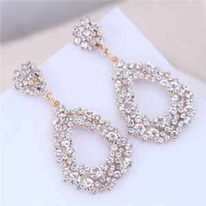 Full Rhinestone Drop Fashion Women Statement Earrings - Clear