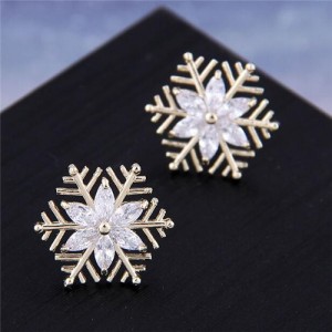 Simple Design Snowflake High Fashion Women Statement Earrings - Golden