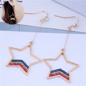 Colorful Rhinestone Embellished Star Design High Fashion Costume Earrings