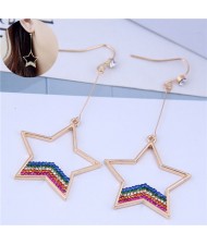 Colorful Rhinestone Embellished Star Design High Fashion Costume Earrings