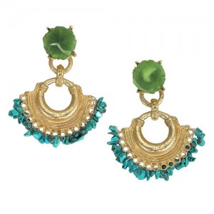 Green Stone Sector Design High Fashion Costume Earrings