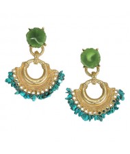Green Stone Sector Design High Fashion Costume Earrings