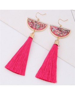 Paillettes Inlaid Fan-shape Cotton Threads Tassel Design High Fashion Earrings - Rose