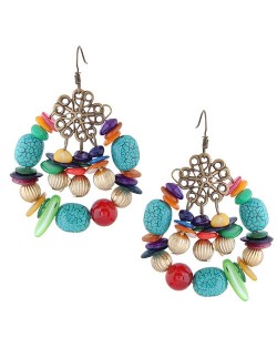 Seashell and Turquoise Beads Embellished Assorted Elements Bohemian Fashion Earrings