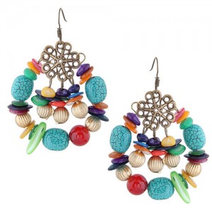 Seashell and Turquoise Beads Embellished Assorted Elements Bohemian Fashion Earrings
