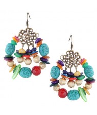 Seashell and Turquoise Beads Embellished Assorted Elements Bohemian Fashion Earrings