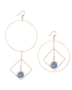 Gem Inlaid Geometric Design Asymmetric High Fashion Costume Earrings