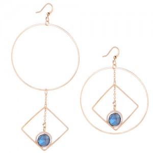 Gem Inlaid Geometric Design Asymmetric High Fashion Costume Earrings