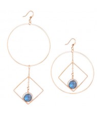 Gem Inlaid Geometric Design Asymmetric High Fashion Costume Earrings