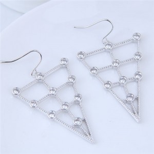 Cubic Zirconia Inverted Triangle Design Fashion Costume Earrings - Silver