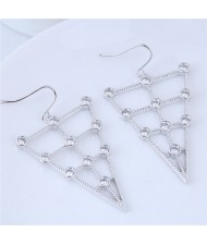 Cubic Zirconia Inverted Triangle Design Fashion Costume Earrings - Silver