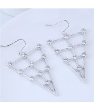 Cubic Zirconia Inverted Triangle Design Fashion Costume Earrings - Silver