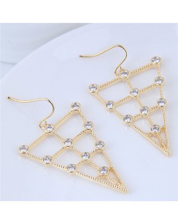 Cubic Zirconia Inverted Triangle Design Fashion Costume Earrings - Golden