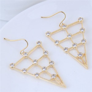 Cubic Zirconia Inverted Triangle Design Fashion Costume Earrings - Golden