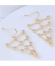 Cubic Zirconia Inverted Triangle Design Fashion Costume Earrings - Golden