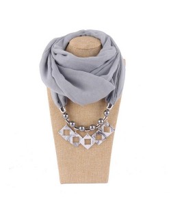 Resin Squares Pendants High Fashion Scarf Necklace - Gray