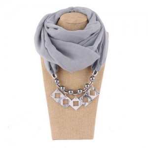 Resin Squares Pendants High Fashion Scarf Necklace - Gray