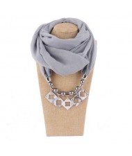 Resin Squares Pendants High Fashion Scarf Necklace - Gray
