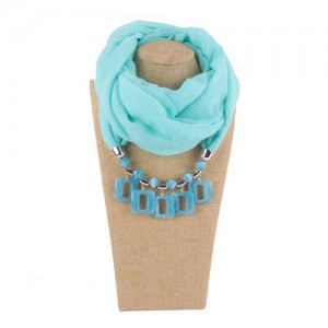 Resin Squares Pendants High Fashion Scarf Necklace - Sky Blue